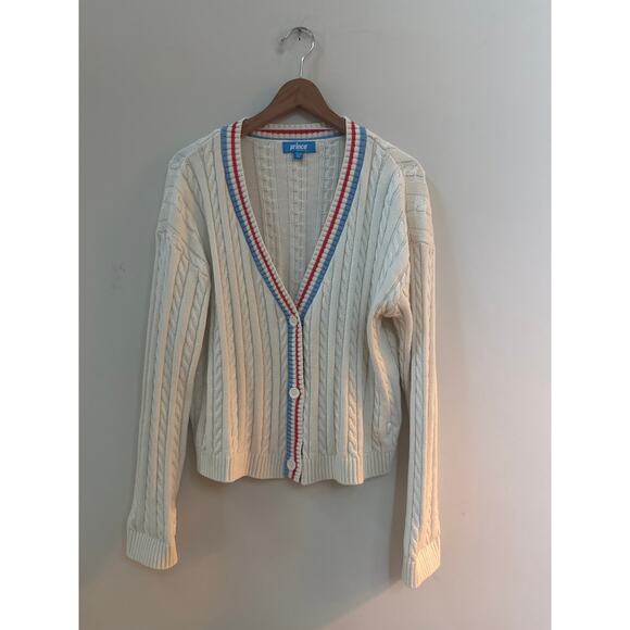 Prince Pickleball Women's XL Cable Knit Cardigan Tennis Sweater Cream Preppy - Picture 1 of 5